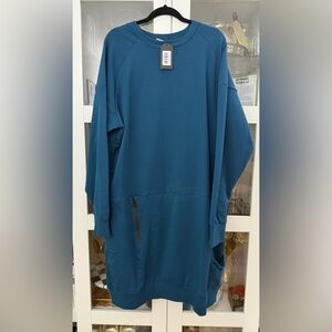 Teal Long-Sleeve Sweatshirt Dresswith Zipper Pocket